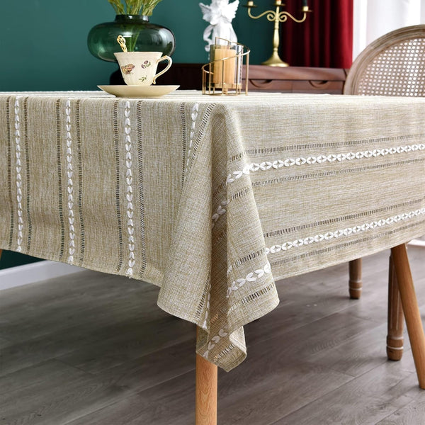 NEWISHER Rustic Farmhouse Embroidered Square Tablecloth Jacquard Striped Table Cloth Linen Texture