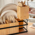 PTSTING Wood Silverware Caddy, Utensil Holder, Paper Plate Dispenser, Cutlery Organizer Box