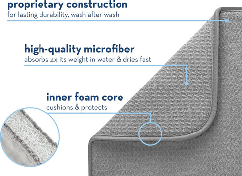S&T INC. Dish Drying Mat, Highly Absorbent Microfiber Kitchen Counter Mat, Large 16" x 18", Navy