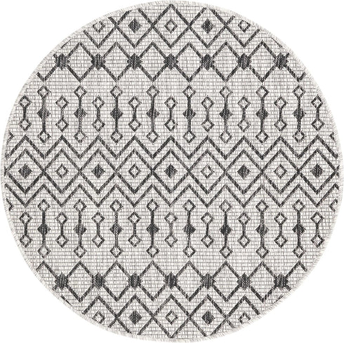 Unique Loom 3' 3" Round Outdoor Trellis Collection Area Rug, Tribal Trellis, Gray/Black