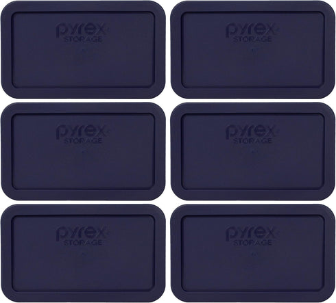 Pyrex 7214-PC 4.8 Cup Dark Blue Rectangle Plastic Food Storage Lid - 6 Pack, Made in the USA