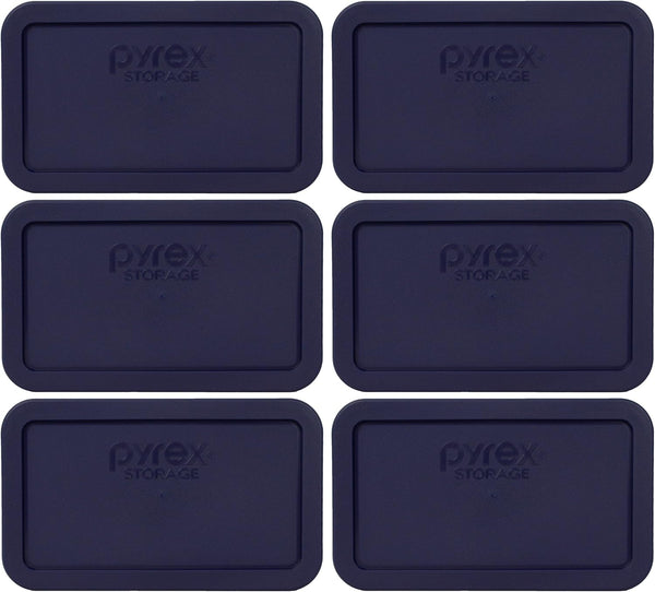 Pyrex 7214-PC 4.8 Cup Dark Blue Rectangle Plastic Food Storage Lid - 6 Pack, Made in the USA
