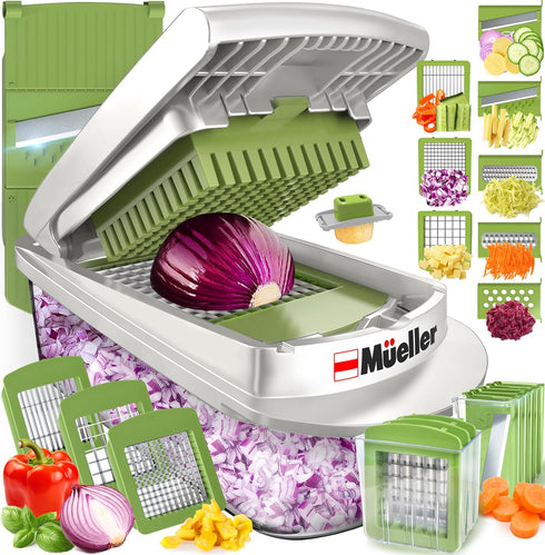 Mueller Pro-Series 10-in-1 Vegetable Chopper, 8 Blade Cutter, Dicer, Egg Slicer with Container, French Fry Cutter, Home