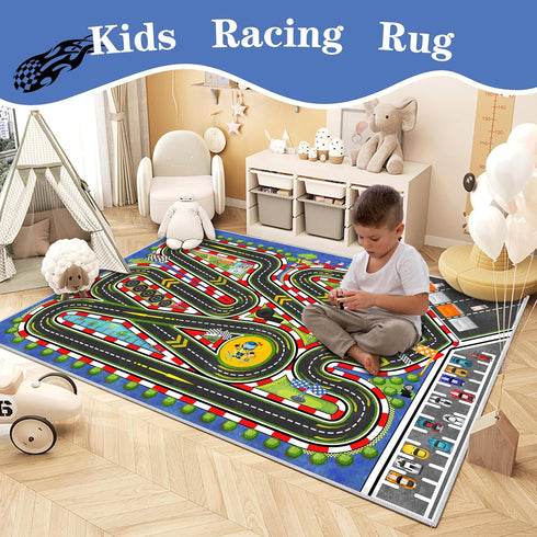 39''x59'' Kids Racing Rug Car Road Kid Rug Carpet Playmat for Playoom Traffic Road Kid Play Mat for BedroomKids