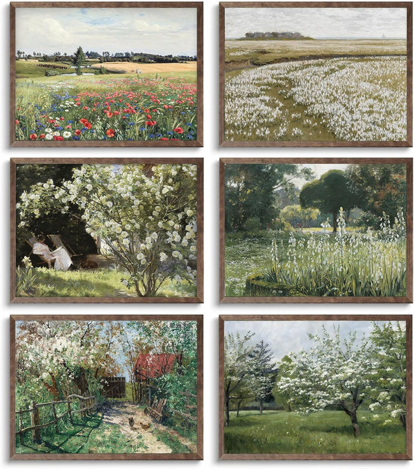 6 Pcs Vintage French Country Wall Art, Spring Landscape Prints, Cottagecore Nature Aesthetic Wall Decor Posters