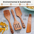 Wooden Spatula for Cooking - Teak Utensils Set of 4 including Paddle, Turner, Slotted Spurtle, and Scraper
