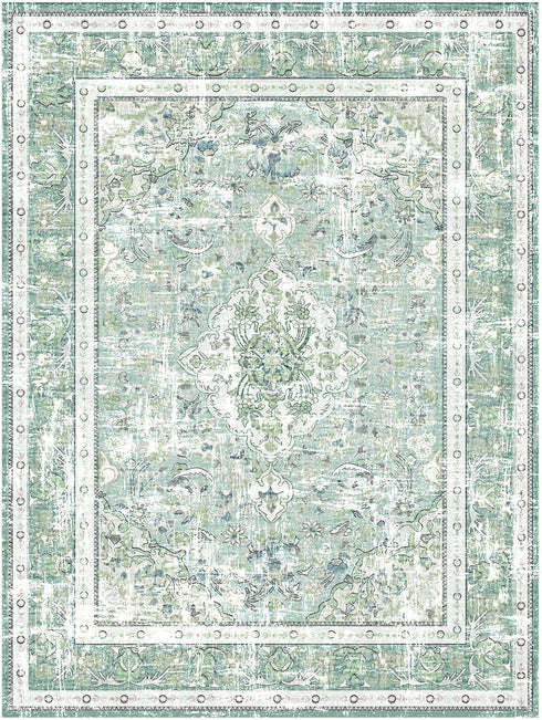 Boho Vintage Modern Area Rugs, Washable Neutral Small Carpet, Sage Green 2×3, High Traffic Doormat for Kitchen Entryway