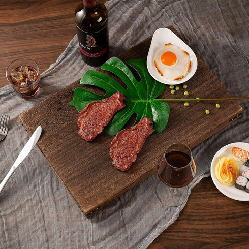 Set 7 Yangbaga Rustic Wooden Serving Trays with Handle - of Rectangular Platters for Entertaining, Breakfast, Coffee