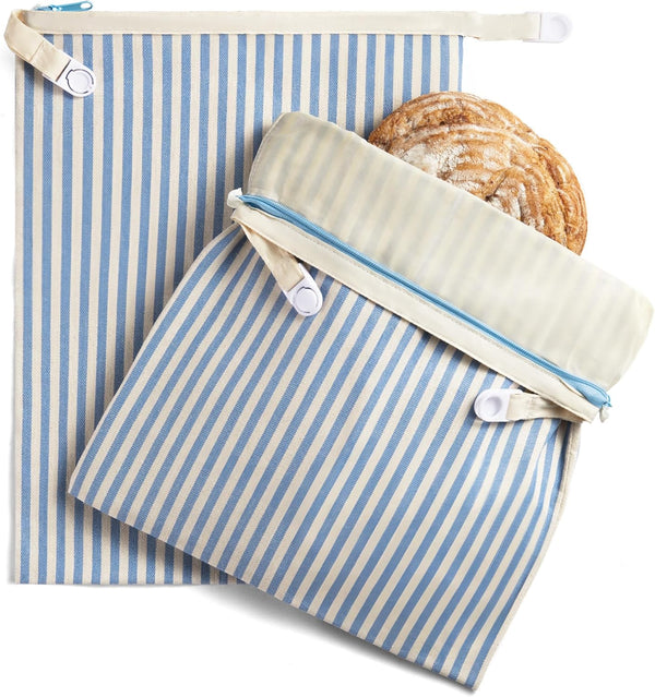 BRONYPRO Reusable Beeswax and Cotton Bread Bags with Zipper, 2-Pack Waxed Bread