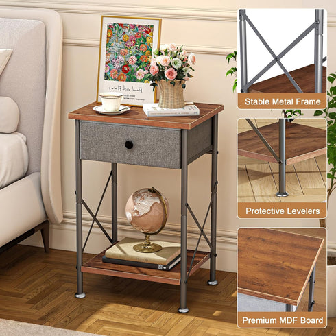 Brown,1 Pack VECELO End Tables, Modern Nightstands with Drawer & Open Shelf, Side Table for Bedroom Living Room