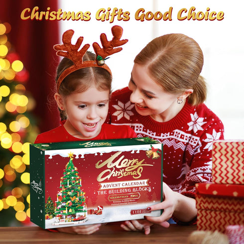 Advent Calendar 2024 - Christmas Tree Building Toy Set with LED Light, 1102 Pieces