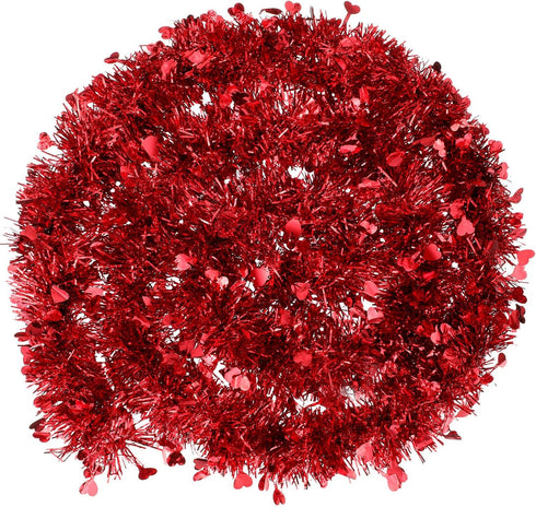Boao 66 Feet Red Heart Tinsel Garland Decoration, Shiny Metallic Ornaments for Valentine's Day Wedding