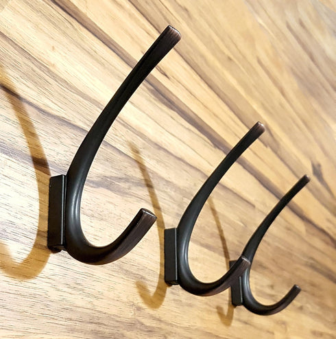 Ambipolar Premium Design Commander Heavy Duty Double Hooks, Entryway Coat Hooks (3 Pack, Oil Rubbed Bronze)