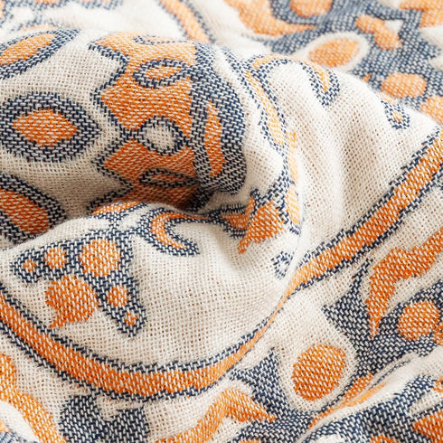 MEJU 100% 4 60 80 Round Flower Branch Boho Mandala Muslin All Season Throw Blanket for Bed Sofa Couch, Combed Cotton