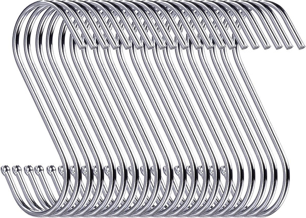 20 Pack 3.5 Inch S Hooks, Heavy Duty for Plants, Hangings, Outdoor, Lights, Cups - Large Hangers for Kitchen, Bathroom,