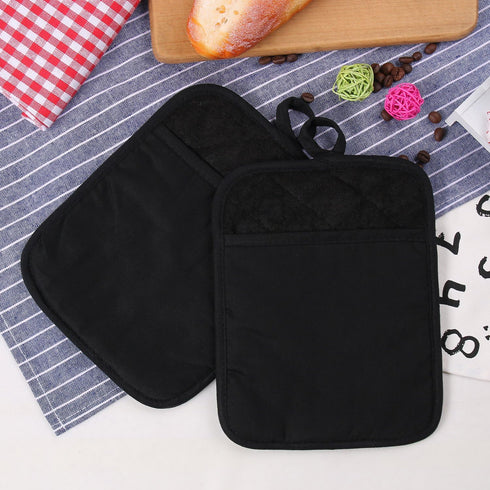 100% Cotton with Silicone Kitchen Everyday Basic Pot Holder Heat Resistant Coaster Potholder Oven Mitts Set of 2 (Black)