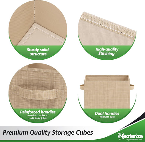 Fabric Storage Cubes for Cube Organizer, 6 Pack Heavy Duty Textured Beige Storage Bins, 13 Inch Cube