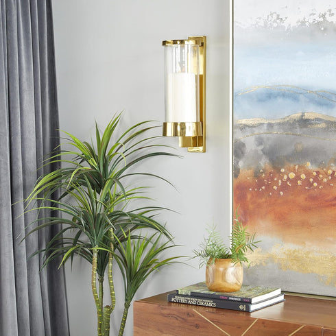 79 5" 7" 16", Deco Aluminum Metal Single Candle Wall Sconce, x x Gold