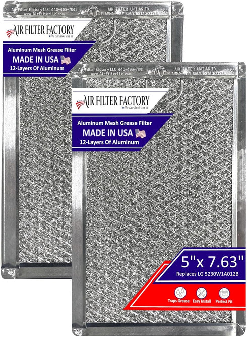 Microwave Oven Replacement Grease Filters for LG 5230W1A012B, 12-Layer Aluminum Mesh, 2-Pack