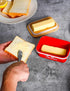 Butter Dish with Lid, Metal Butter Keeper and Stainless Steel Knife, Large Kitchen Container, Red