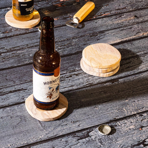 Set 4 4" Cork & Mill Absorbent Coasters of - Water Absorbing Sandstone Coasters for Drinks - Perfect for Coffee Table
