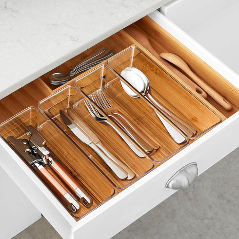 Hudgan 8 Pack Clear Plastic Drawer Organizers Set, Stackable Deep Organizer for Makeup Vanity and Desk, 2 Sizes