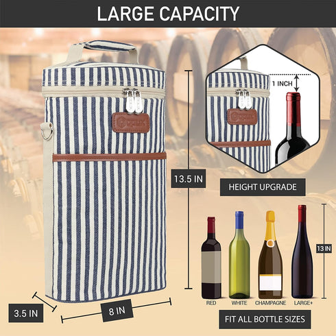 OPUX 2 Bottle Insulated Wine Carrier Tote, Leakproof Cooler Bag for Picnic BYOB Beach, Portable Wine Bottle Case
