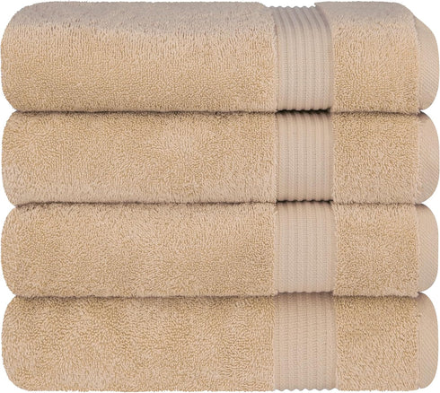 4 Set, Cotton Paradise Piece Turkish Bath Towels for Bathroom, Extra Large Soft Plush Towels Bathroom Beige