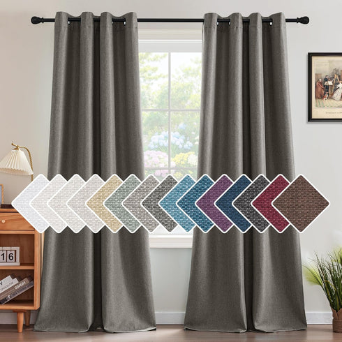 H.VERSAILTEX Linen Blackout Curtain 84 Inches Long, Thermal Insulated Grommet Drapes, Primitive Textured Burlap Effect