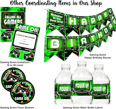 POP parties Ink Gaming Green Waterproof Bottle Labels, 20 Labels, Perfect for Gaming Party Decorations