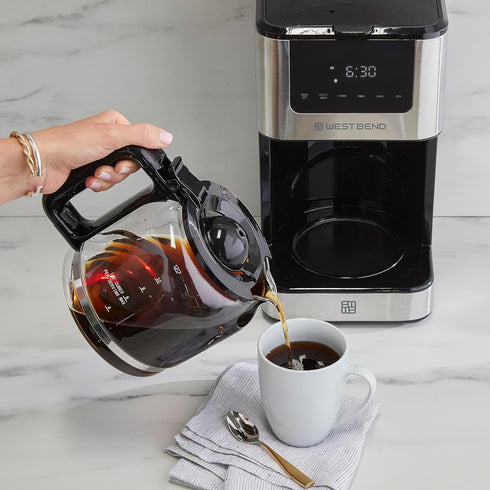 Programmable 6 12-Cup, West Bend Drip Coffee Maker Brews Hot or Iced, with Brew Strength Selector Auto Shut-Off