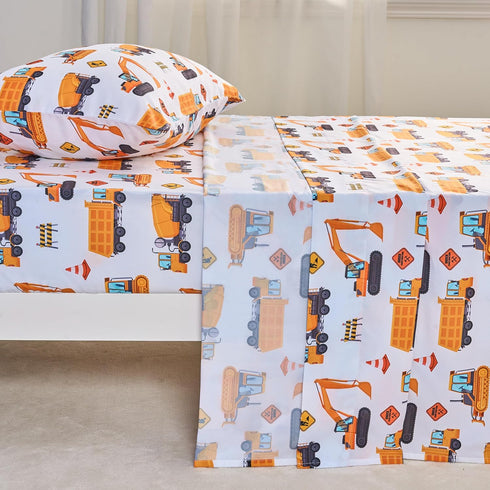Set 4 Cozy Set, Joiedomi Kids Full Sheet Construction Vehicle - Piece Soft Microfiber Bed Sheets - Deep Pocket Wrinkle