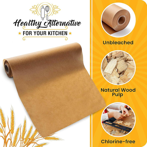 Unbleached Parchment Paper for Baking, 15in x 210ft Roll, Heavy Duty Non-Stick Brown