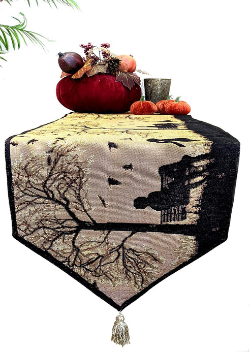 DaDa Bedding Rustic Fall Orange Tan Tapestry Table Runner - Autumn Families Vibe Decor, 13" x 90