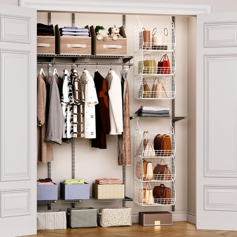 X-cosrack 3 Closet 5 Tier Foldable Organizer, Clothes Shelves with S Hooks, Wall Mount&Cabinet Wire Storage Basket
