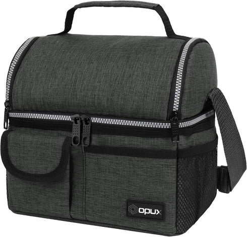 OPUX Lunch Box for Men, Insulated Lunch Bag, Dual Compartment Lunchbox for Work, Leakproof, Dark Gray