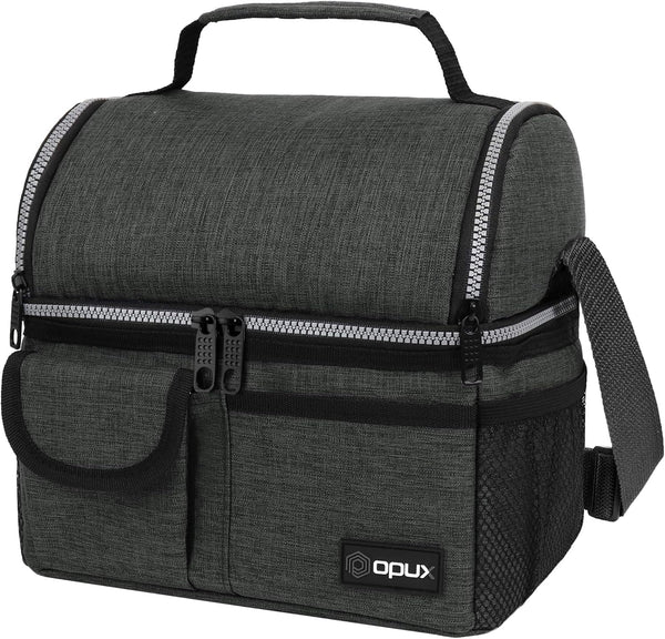 OPUX Lunch Box for Men, Insulated Lunch Bag, Dual Compartment Lunchbox for Work, Leakproof, Dark Gray