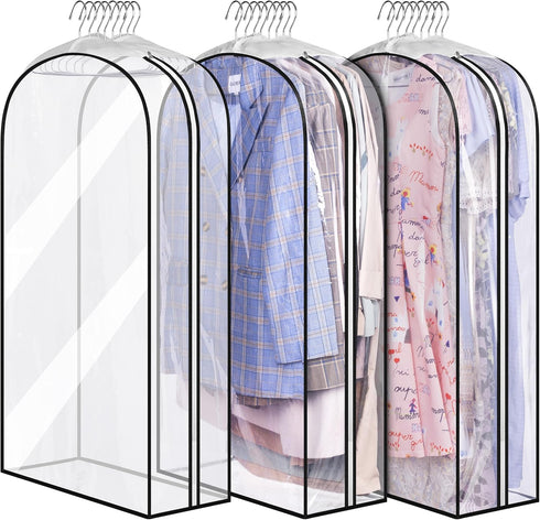 MISSLO 10" Gusseted All Clear Garment Bags, 40" Suit Bags for Closet Storage, 3 Packs for Hanging Clothes