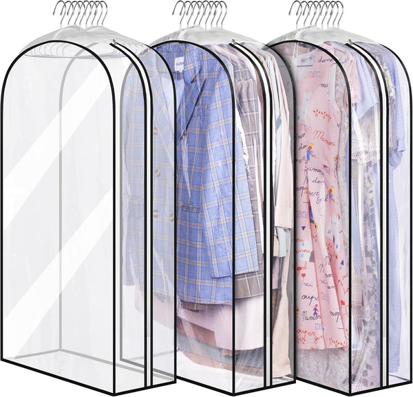 MISSLO 10" Gusseted All Clear Garment Bags, 40" Suit Bags for Closet Storage, 3 Packs for Hanging Clothes
