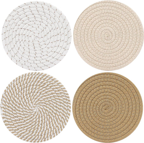 ME.FAN 4 Set Cotton Thread Weave Trivets, 7 Inch Hot Pads for Hot Pots and Pans, Mix 2 Large Coasters