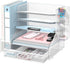 SUPEASY Desk Organizer with File Holder, 5-Tier Mesh Paper Letter Tray with Pen Holder and Drawer for Office Supplies