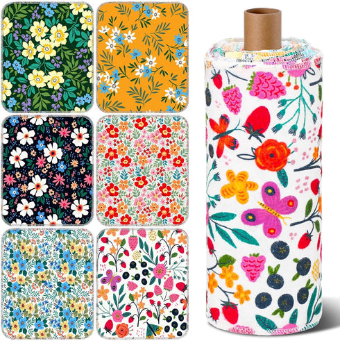 Redbaker 18 Pcs Flower Reusable Paper Towels Rolls Washable Paperless Paper Towels