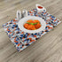 Ambesonne Set of 4 Mid Century Place Mats, Mosaic of Various Shapes and Colors, Washable Fabric, Blue Orange