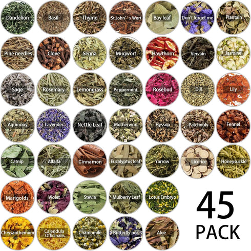 Vakuny 45pcs Witchcraft Supplies Kit, Bulk Dried Flowers for Wiccan Rituals, Magic Spells, Soap Making Bath, Hoodoo