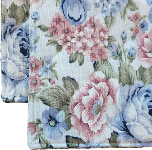 CUSHYSTORE Canvas Pot Holder Oven Pads, Potholders for Cooking Kitchen, 7.75", 2 Packs (Blue Rose Garden)