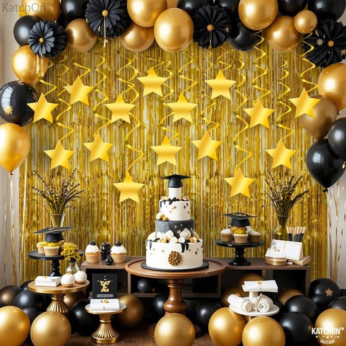 KatchOn Gold Star Hanging Swirls - Pack of 30, No DIY | Gold Star Decorations for Party and Events