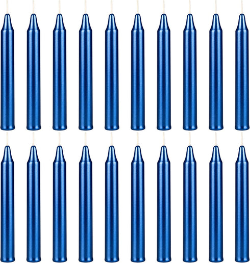 Mega Candles, 20 pcs Unscented Metallic Dark Blue Mini Taper Spell Candles, 4 Inch Tall, Witchcraft Rituals