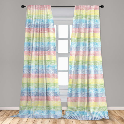 Lunarable Polka Dot Window Curtains - Colorful Rainbow Circles Design, Lightweight Decor 2-Panel Set, 28" x 63"