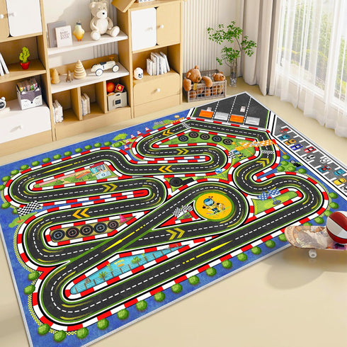 39''x59'' Kids Racing Rug Car Road Kid Rug Carpet Playmat for Playoom Traffic Road Kid Play Mat for BedroomKids