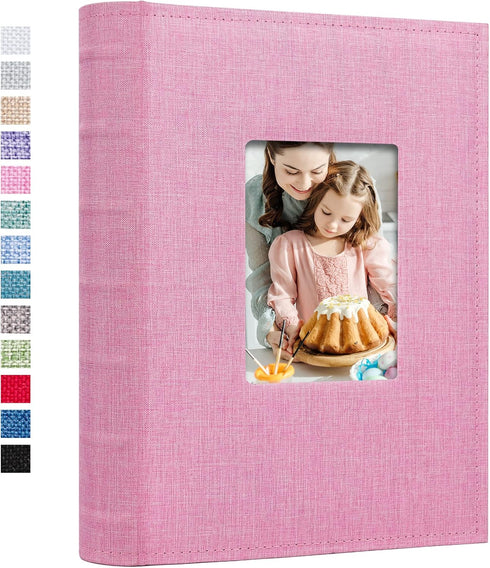 Vienrose Photo Album 4x6, 300 Photos Linen Frame Cover with Memo Areas, Large Capacity Slip-in Pictures Book, Pink
